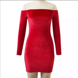 Red off the shoulder long sleeve short dress